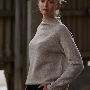 WOOL SWEATER, Knitted sweatshirt, Stand up collar sweater, Women knitwear, Knitted wool jumper, Natural beige sweater, Knit wool sweater