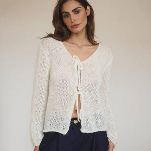 Hand-Knitted Mohair Tie Cardigan: Lightweight V-Neck Knitwear
