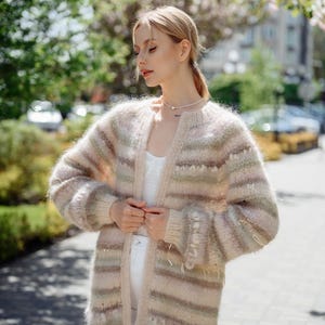 Hand-Knitted Mohair Cardigan: Soft Pastel Knitwear