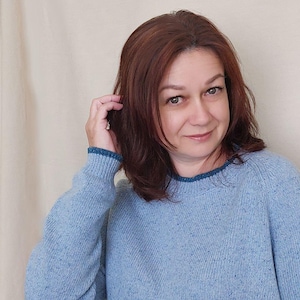 Light Blue Hand Knit Sweater Merino Wool and Angora Pullover Ethical Nordic Cozy Loose Fit Jumper Soft Women Oversized Knitwear