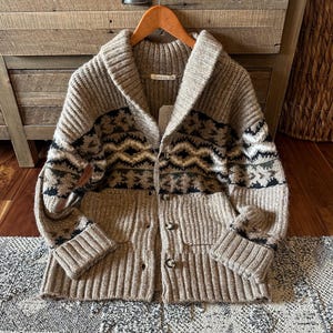 Handmade Cowichan Cardigan: Western Shawl Collar Knit Sweater