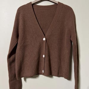 100% Yak Wool Cardigan – Soft Brown Knit Button Up Sweater for Women | Warm Cozy Natural Wool Cardigan | Bust 96cm Length 54cm best fit S