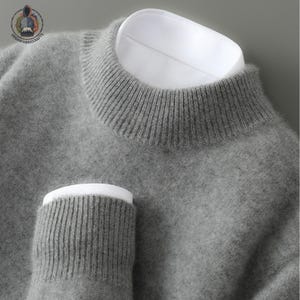 Men's 100% Wool Knit Sweater | Half-High Collar, Relaxed Fit