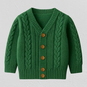 Handmade Cable Knit Baby Cardigan · Green Knit Sweater · Timeless Infant Jacket · Slow Made Baby Knitwear